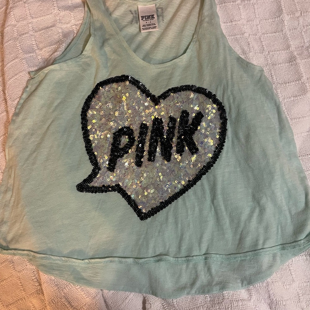 Victoria's Secret Green and‎ Black Sparkly Heart Tank Top